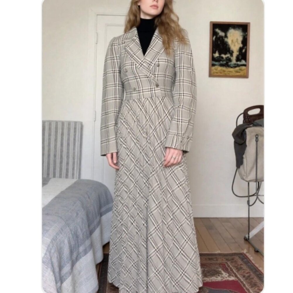 Vintage 90's Plaid Maxi Dress Puff sleeves (Bust 34")